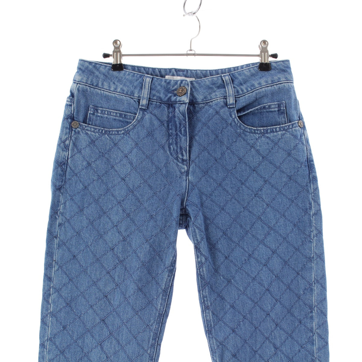 CHANEL 12 years Cotton denim Matelasse COCO Button Pants Jeans bottoms P44333 blue 36