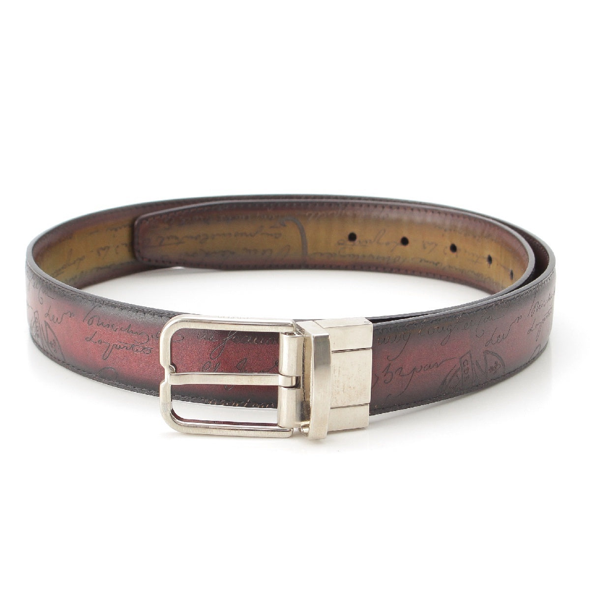 Berluti Essence Scritto Calligraphy leather reversible belt C0055  Brown khaki