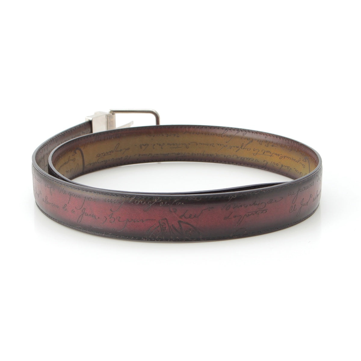 Berluti Essence Scritto Calligraphy leather reversible belt C0055  Brown khaki