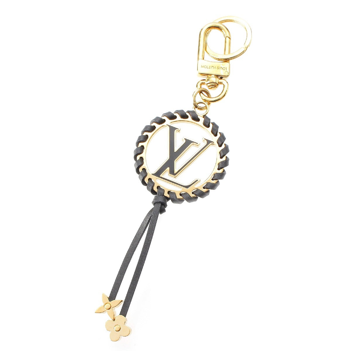 LOUIS VUITTON Lutclevery leather LV circle key ring Bag charm strap M63082 Gold black