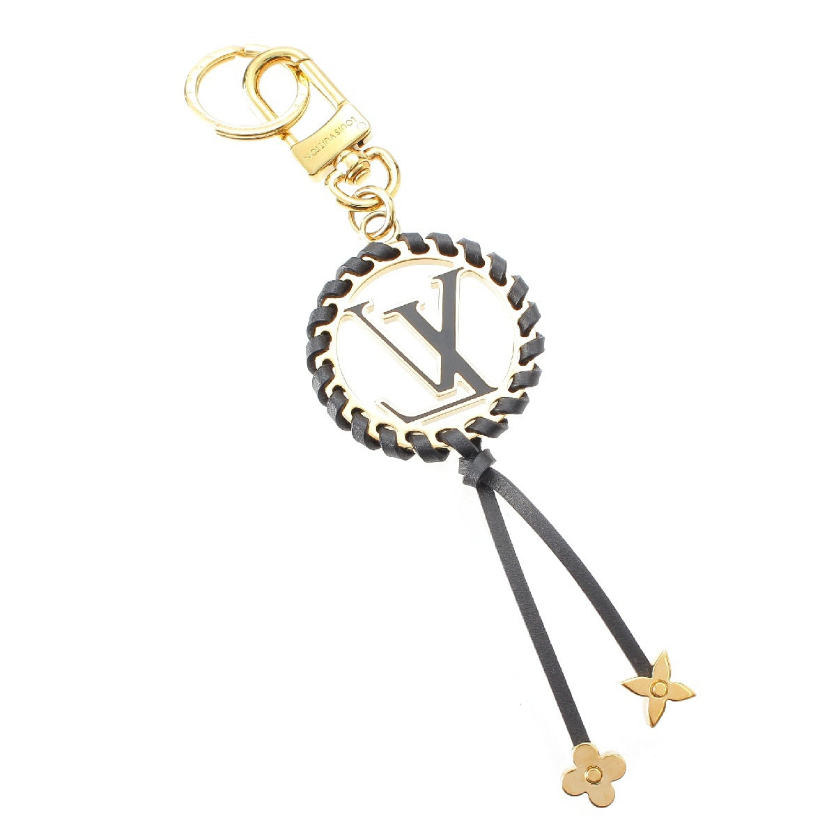 LOUIS VUITTON Lutclevery leather LV circle key ring Bag charm strap M63082 Gold black