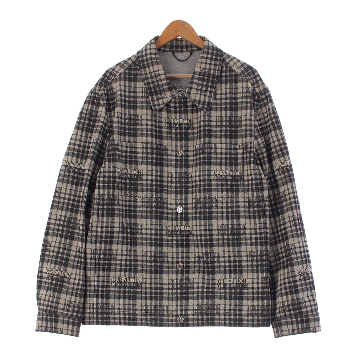 LOUIS VUITTON 23AW Cotton denim Logo Check Pattern Oversized Casual Long sleeve shirt tops RM232 ARA HPA90W Black Grey 50