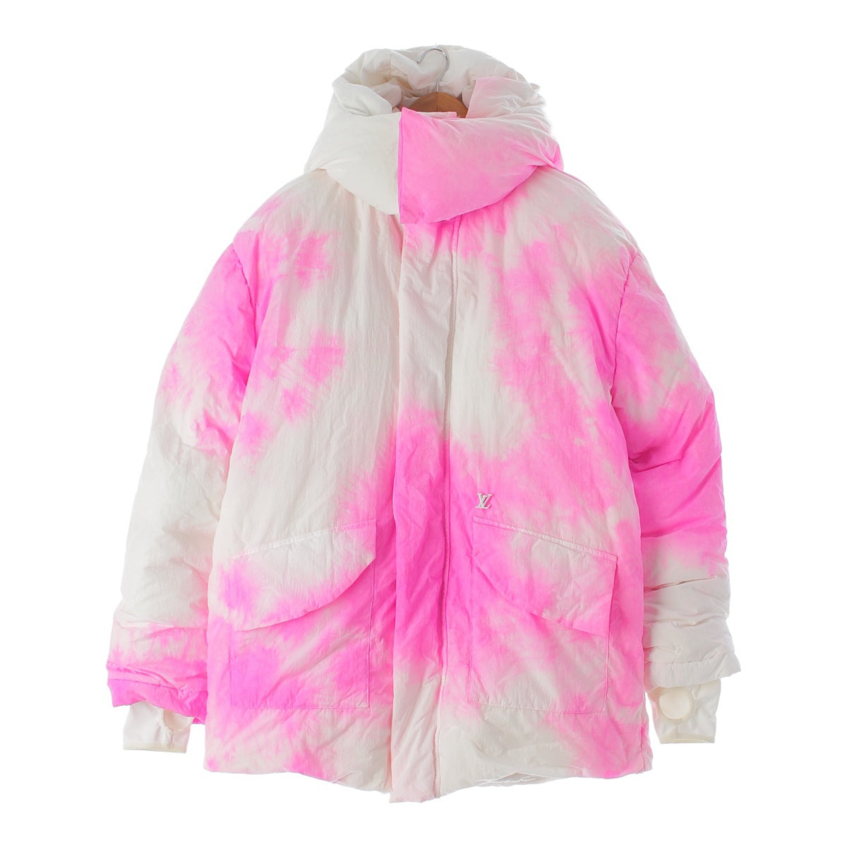 LOUIS VUITTON 22Stainless Steel Tie-dye oversized puffer Down jacket HMB93E  White pink 48