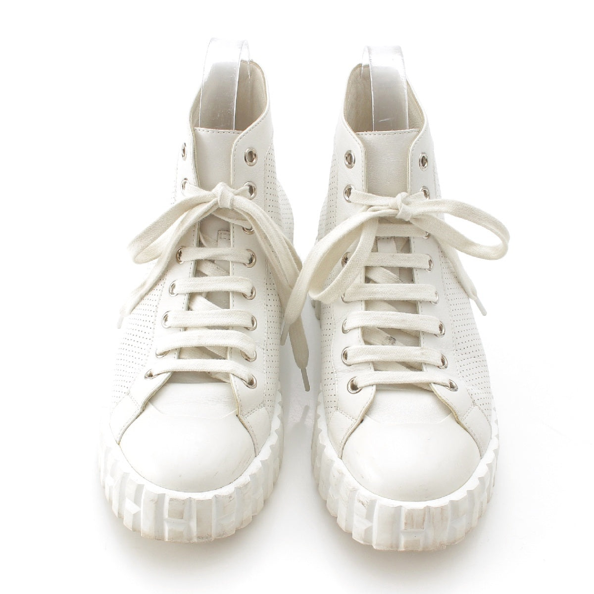 HERMES Punching leather High cut sneakers shoes white 37