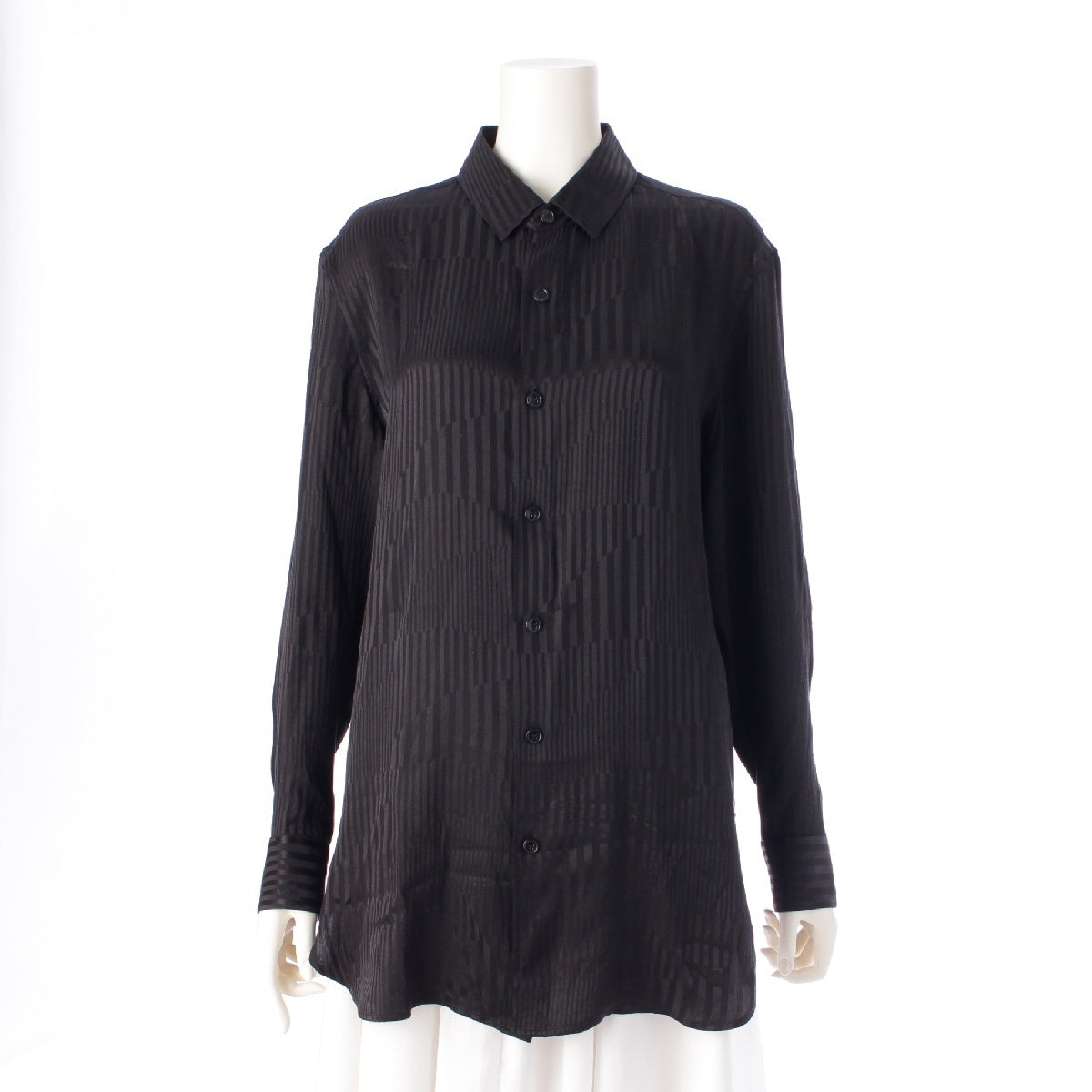 SAINT LAURENT 21 years silk Stripe Pattern Switching Long sleeve shirt blouse tops 653860 black 36