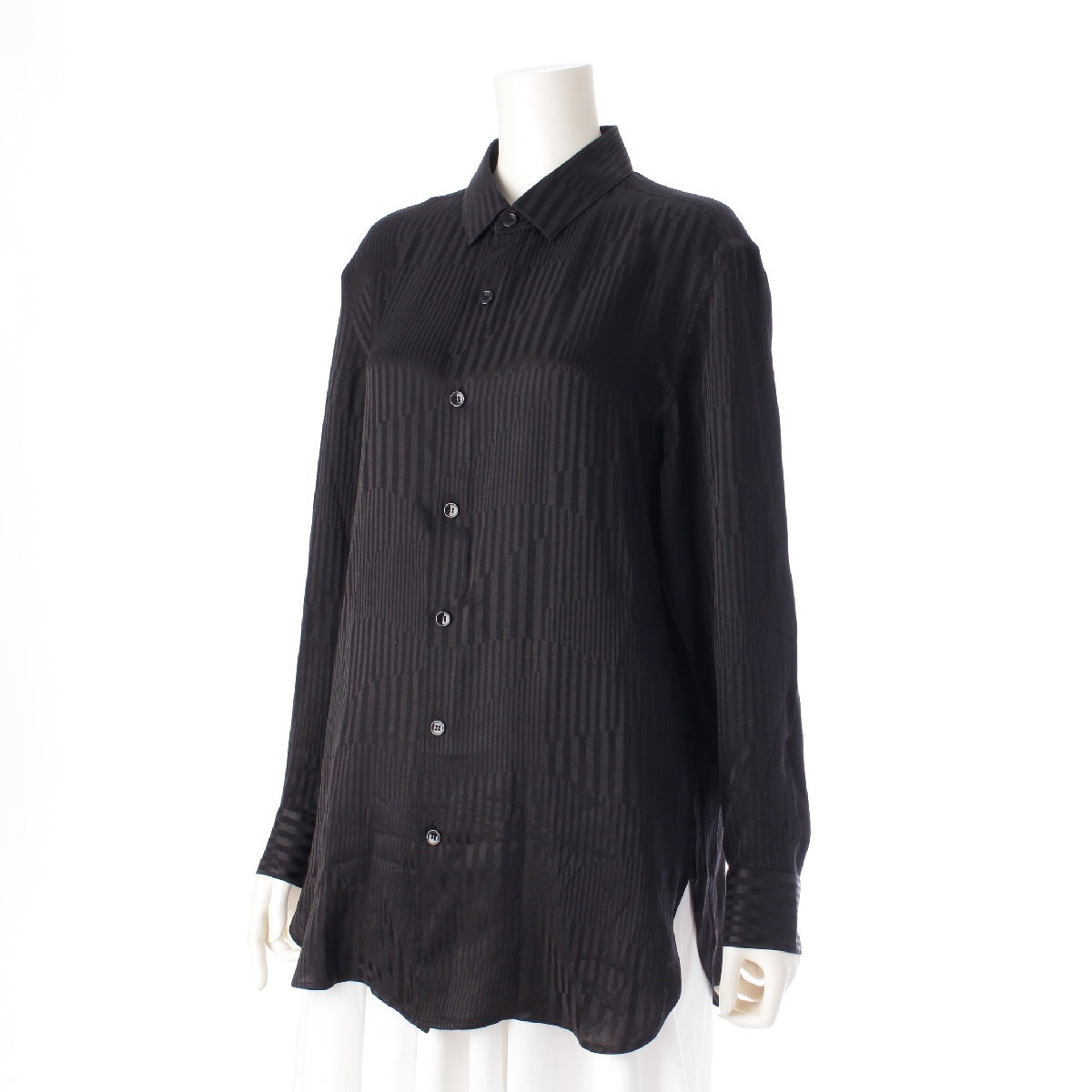 SAINT LAURENT 21 years silk Stripe Pattern Switching Long sleeve shirt blouse tops 653860 black 36