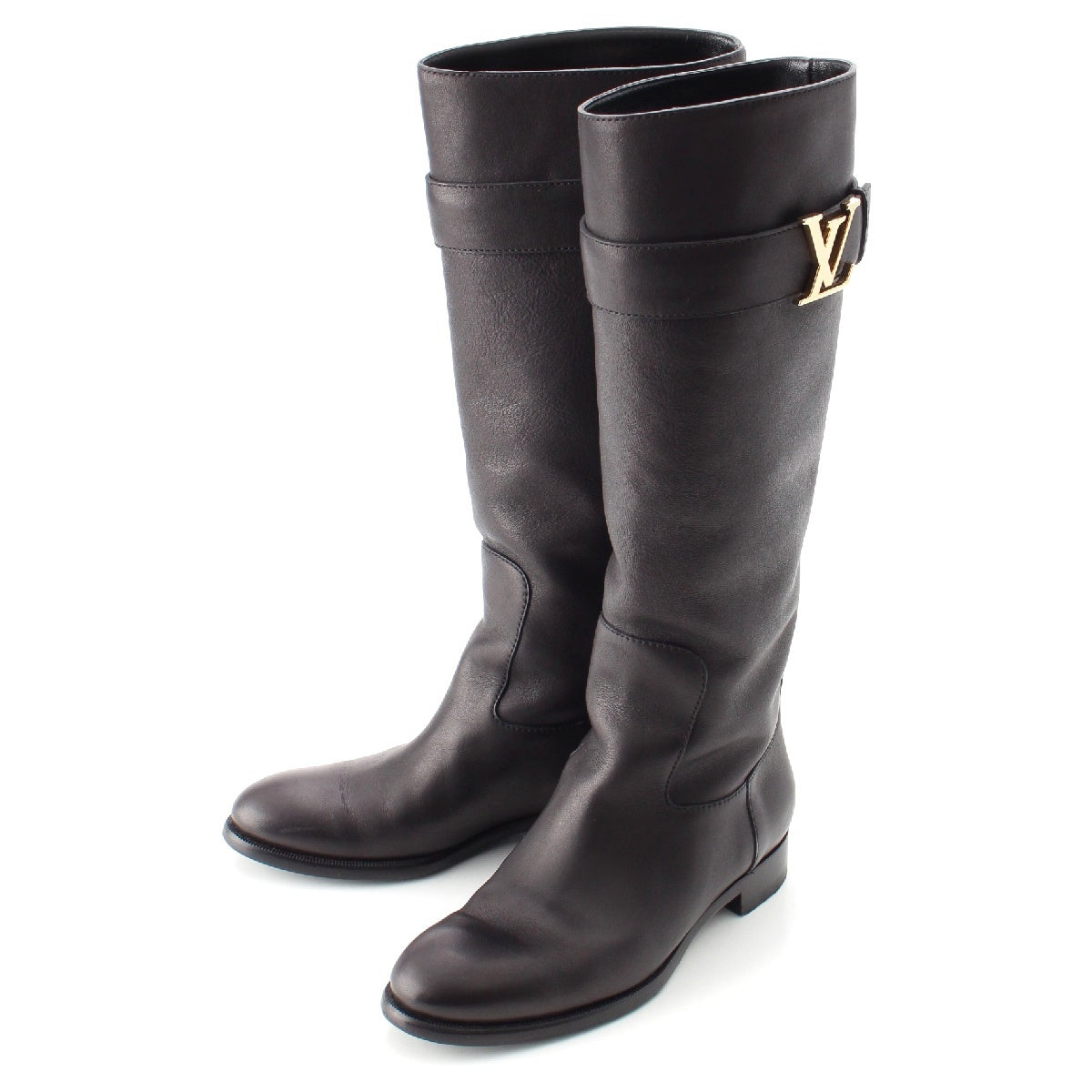 LOUIS VUITTON leather LV logo long boots CL0133 Gold Metal Black 34 2/1