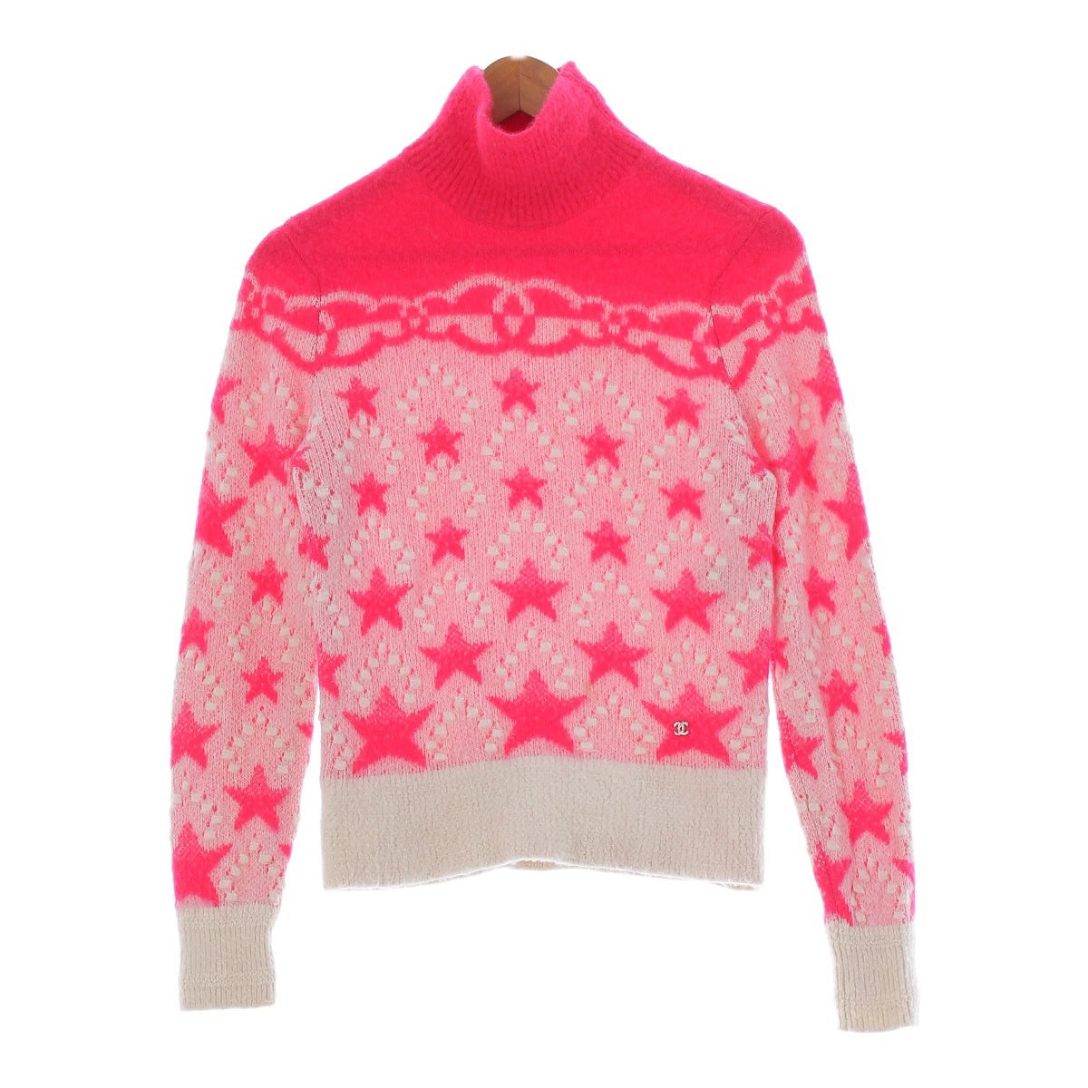 CHANEL cashmere silk COCO Mark Star Turtleneck knit Sweaters Pullovers Tops P74521 pink 34