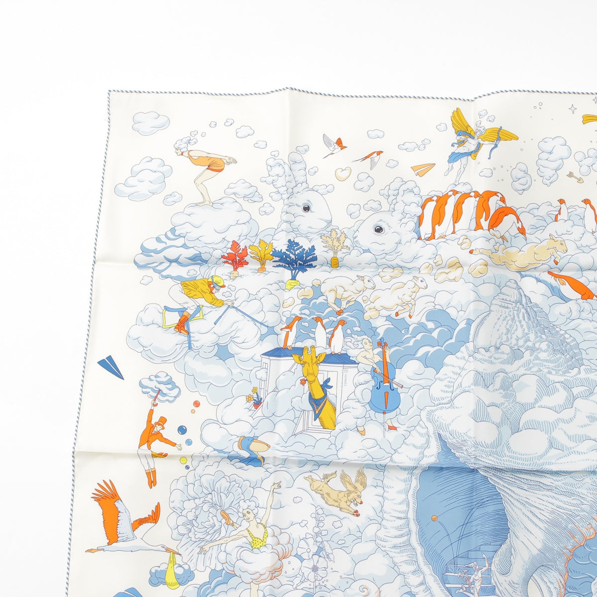 HERMES Calendar 90 SUR MON NUAGE My Cloud silk scarf Stall white