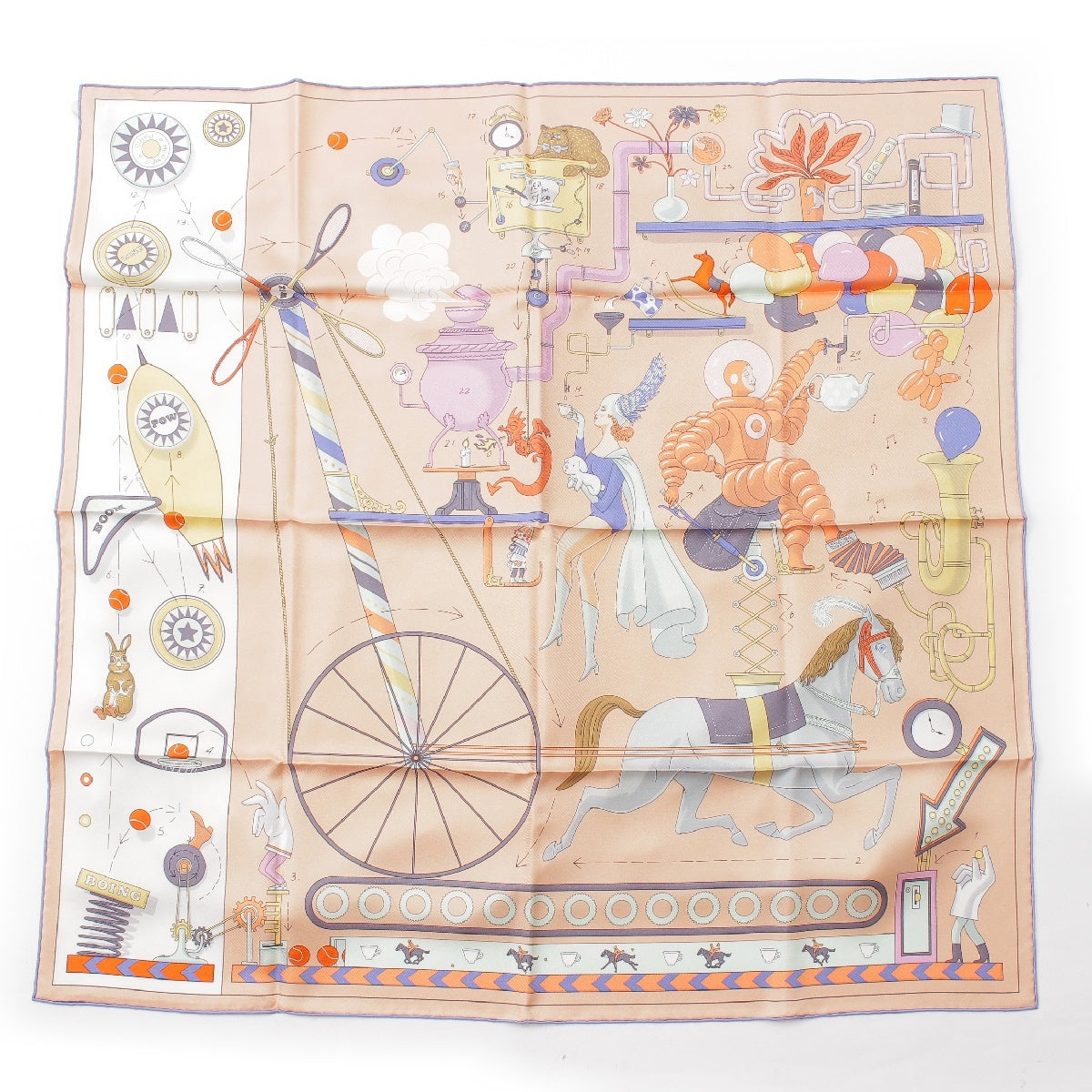 HERMES Carre 90 TEA FOR TWO silk scarf Stall Rose Poodle Beige