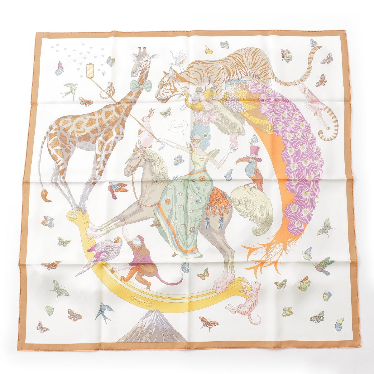 HERMES 90 STORY silk scarf Stall white