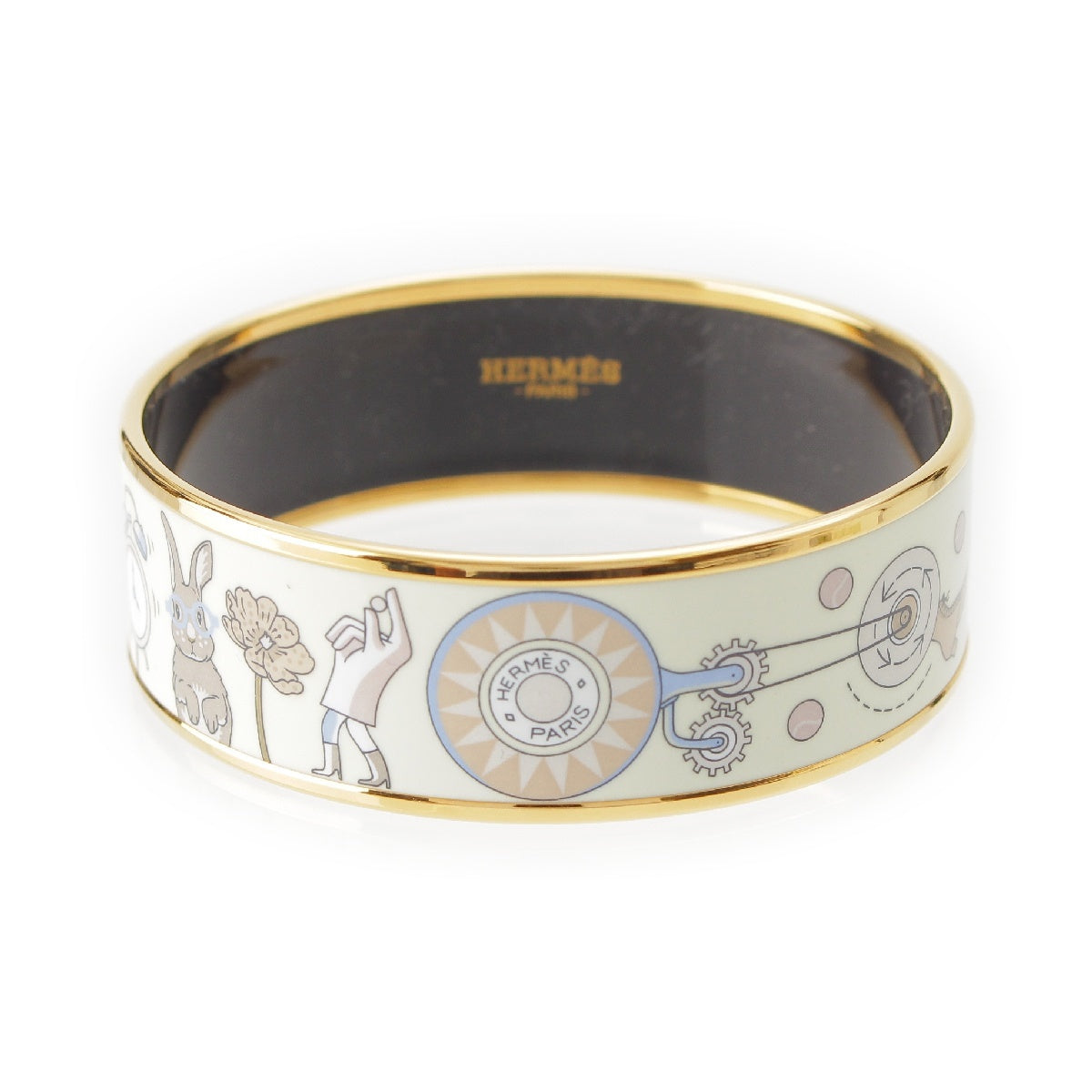 HERMES Emilel GM Cloisonne Metal Tea for Two Bangle bracelet white