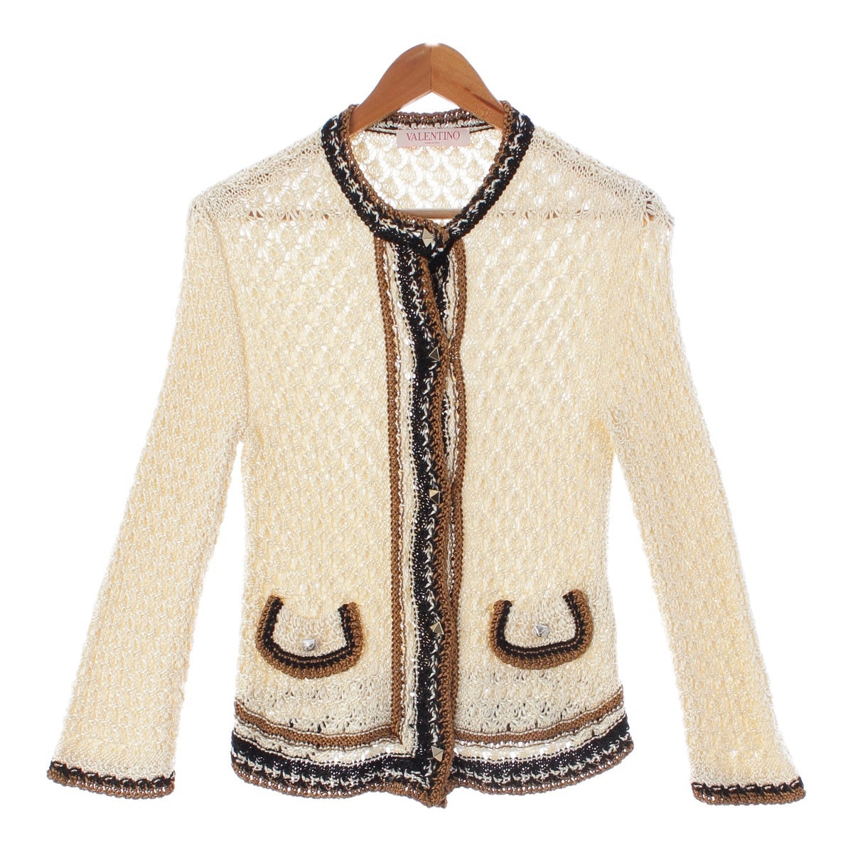 VALENTINO Rockstud button-up knit cardigan tops 2B3KE01Z7PV Beige white L