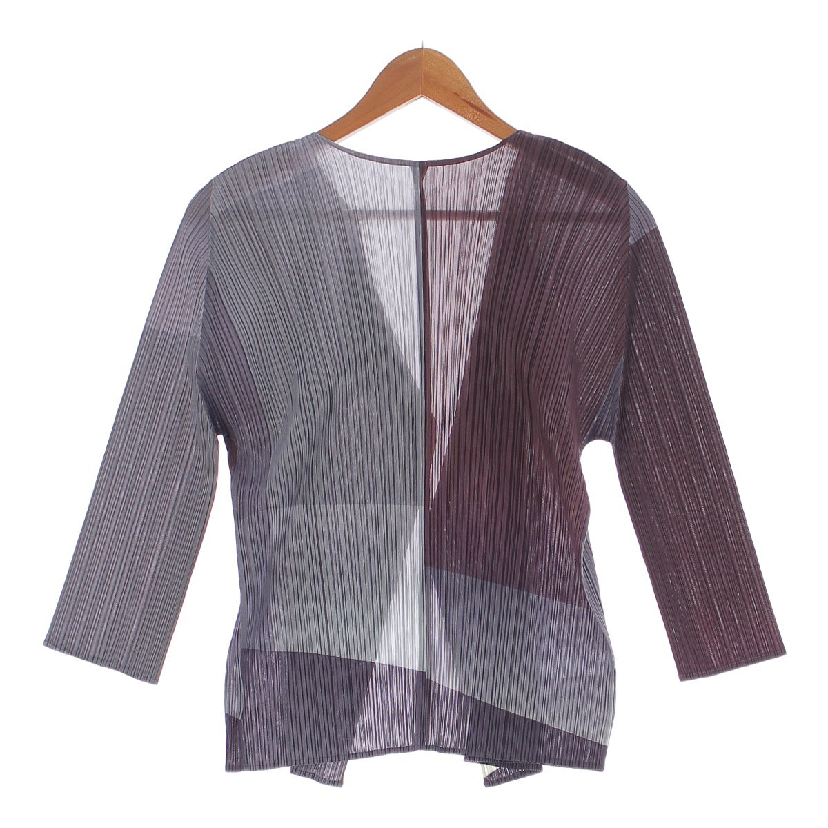 PLEATS PLEASE All-over check pattern, 3/4 length cardigan tops PP13-JO804 Gray brown 3