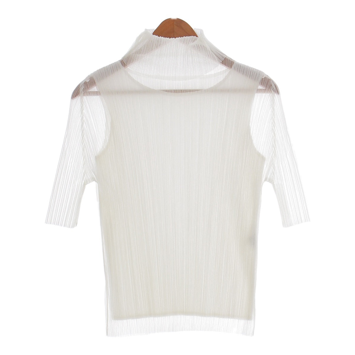 PLEATS PLEASE ISSEY  High Neck See-Through Short sleeve shirt Cut and sewn tops blouses PP11-JK673 white 3