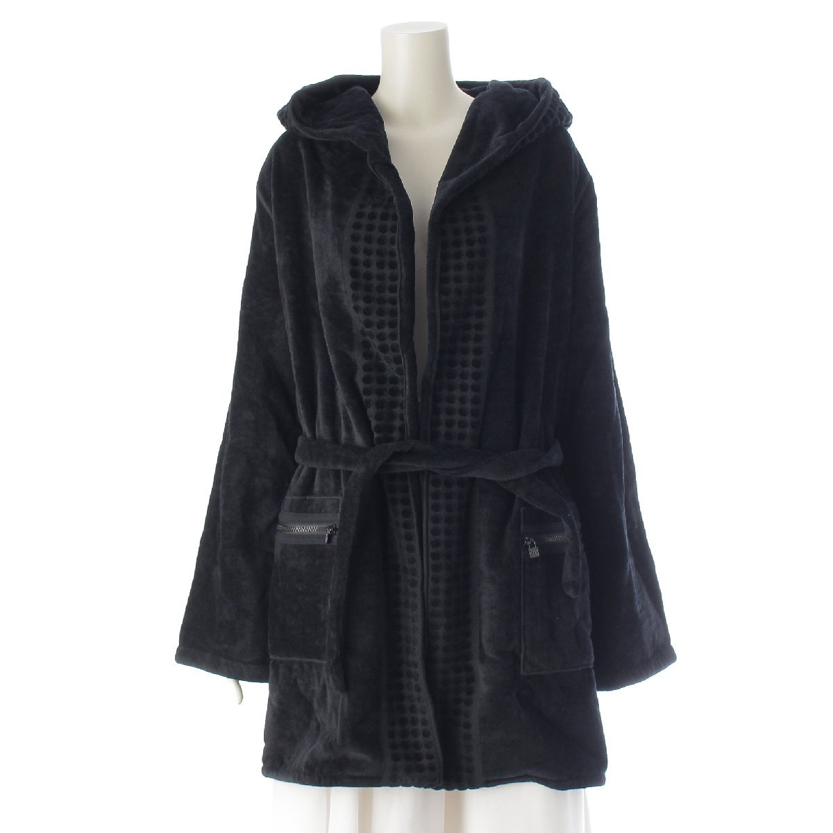 CHANEL 09 years Sports cotton COCO Mark Pile Hood Belt Gown coat Robes Cardigans Tops P35824 black 38