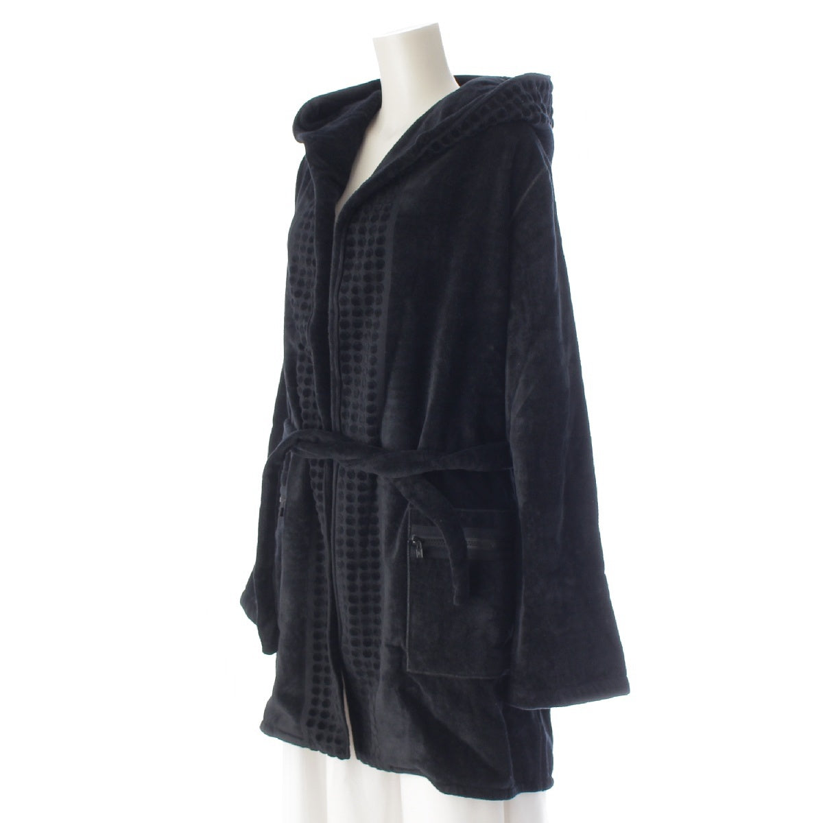 CHANEL 09 years Sports cotton COCO Mark Pile Hood Belt Gown coat Robes Cardigans Tops P35824 black 38