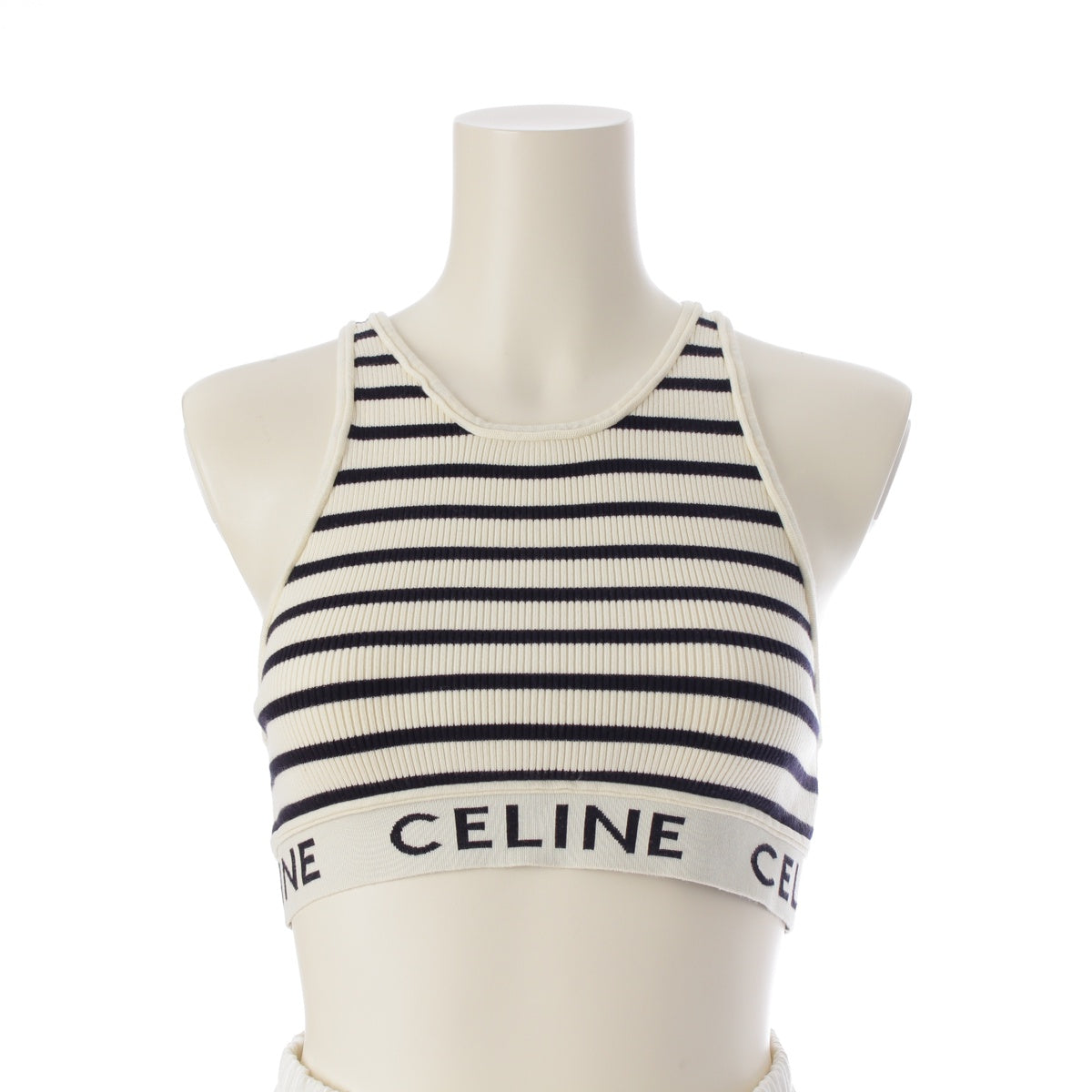 CELINE cotton Border Cropped Tank top Sports Bra Tops 2A22O372N White black XS