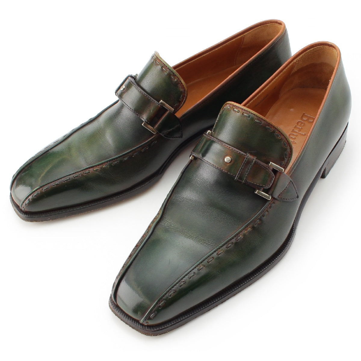 Berluti leather Swirl Patine loafers Business dress shoes A707  green 8