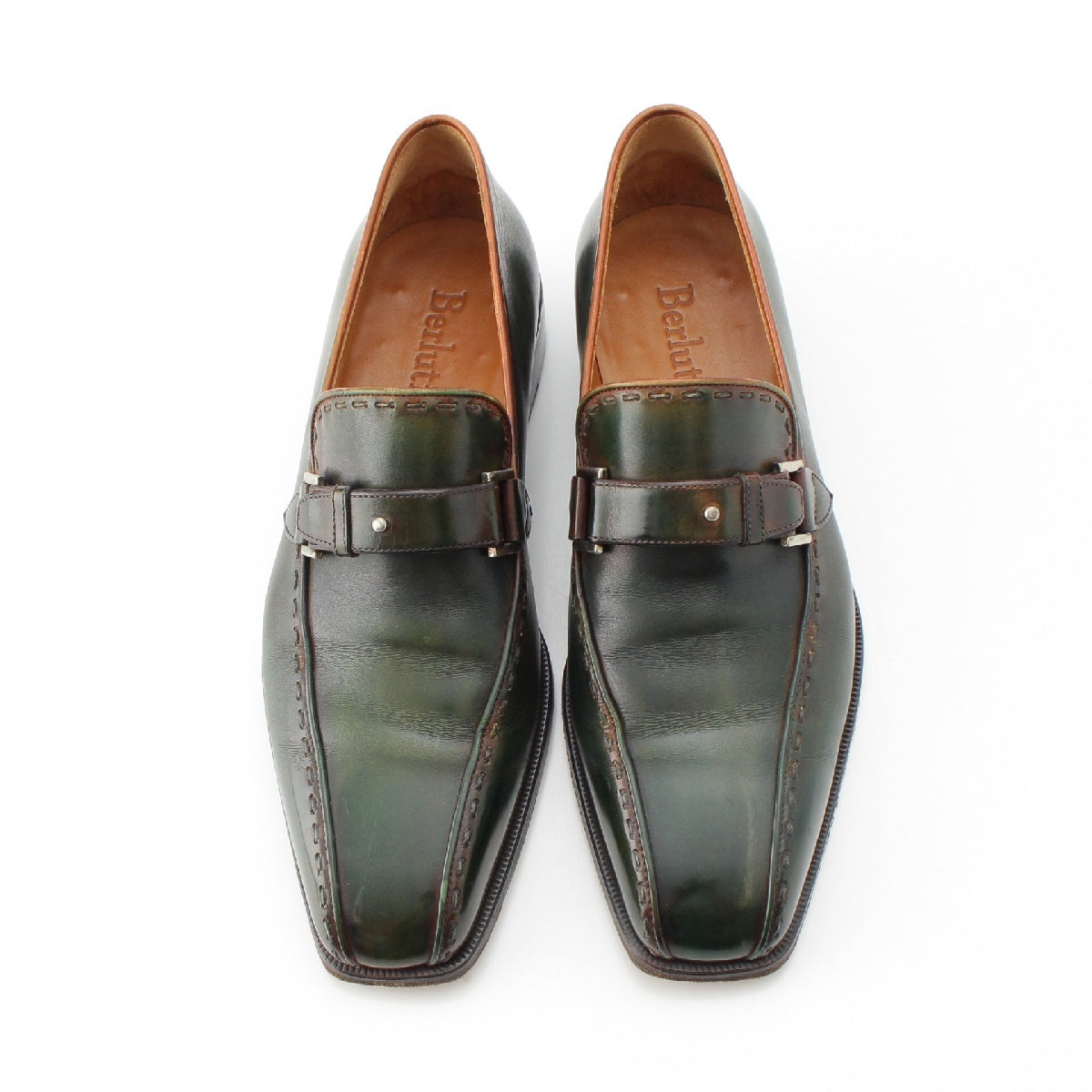 Berluti leather Swirl Patine loafers Business dress shoes A707  green 8