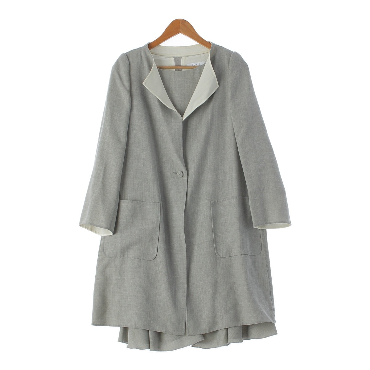 FOXEY 17 years wool No collar jacket, ruffles, sleeveless one piece setup ensemble 36799 36678 gray 38