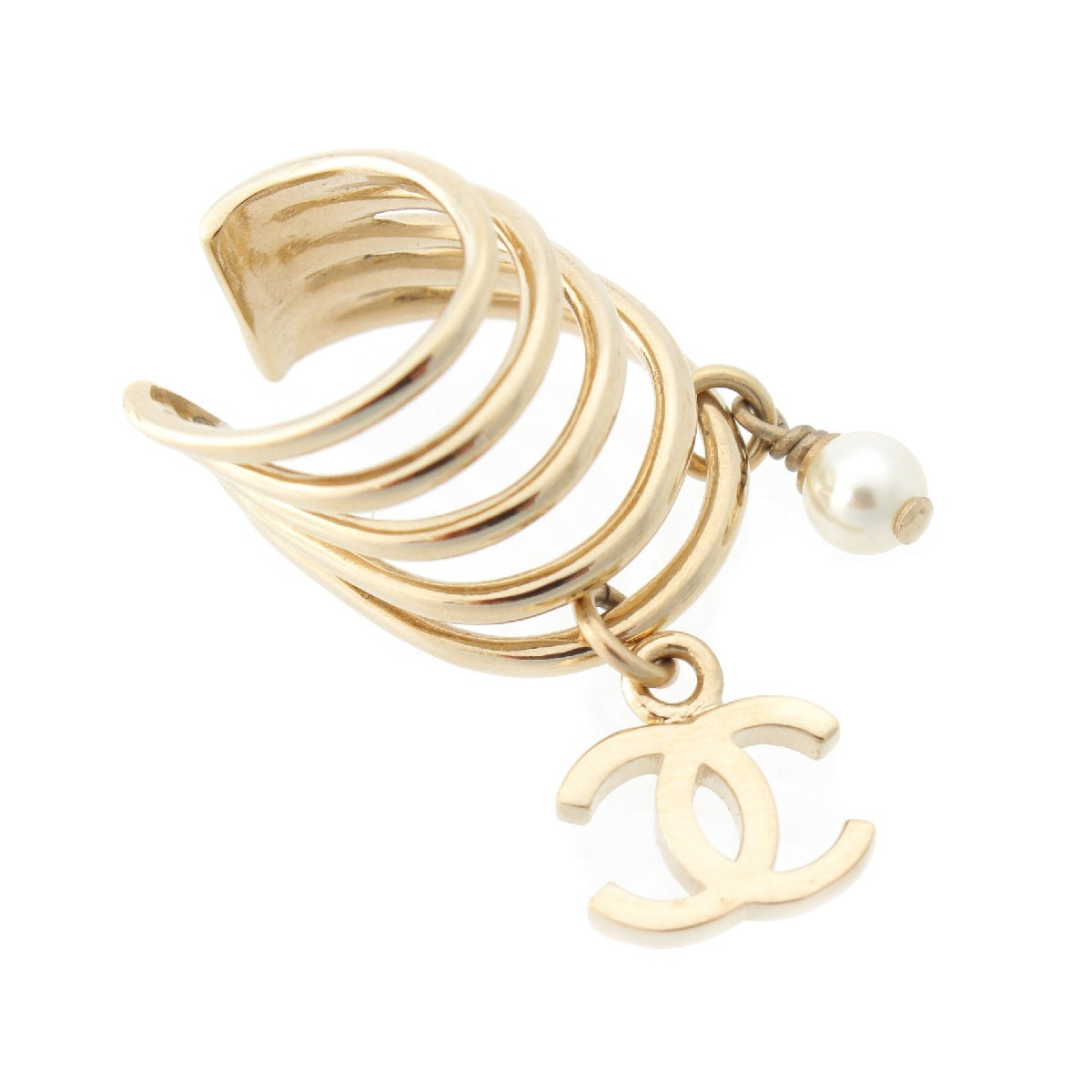 CHANEL B22C Gold Plated COCO Mark pearl ear cuff Earring Accessories gold