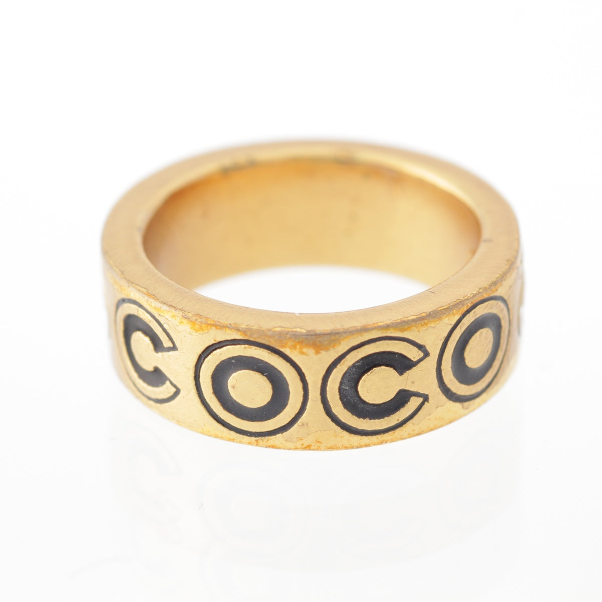 CHANEL 01A COCOPattern logo vintage Ring ring Gold black