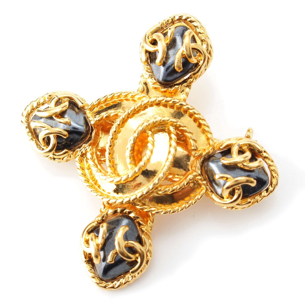 CHANEL 95A Vintage Color Stone COCO Mark Brooch gold