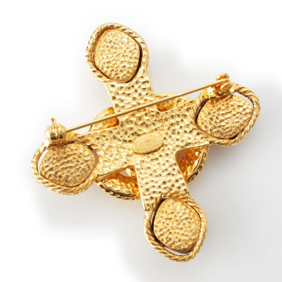 CHANEL 95A Vintage Color Stone COCO Mark Brooch gold