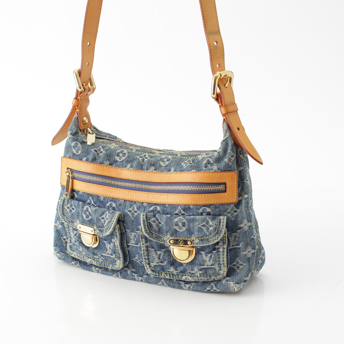 LOUIS VUITTON Monogram denim Buggy PM Shoulder Bag Cross body Indigo blue