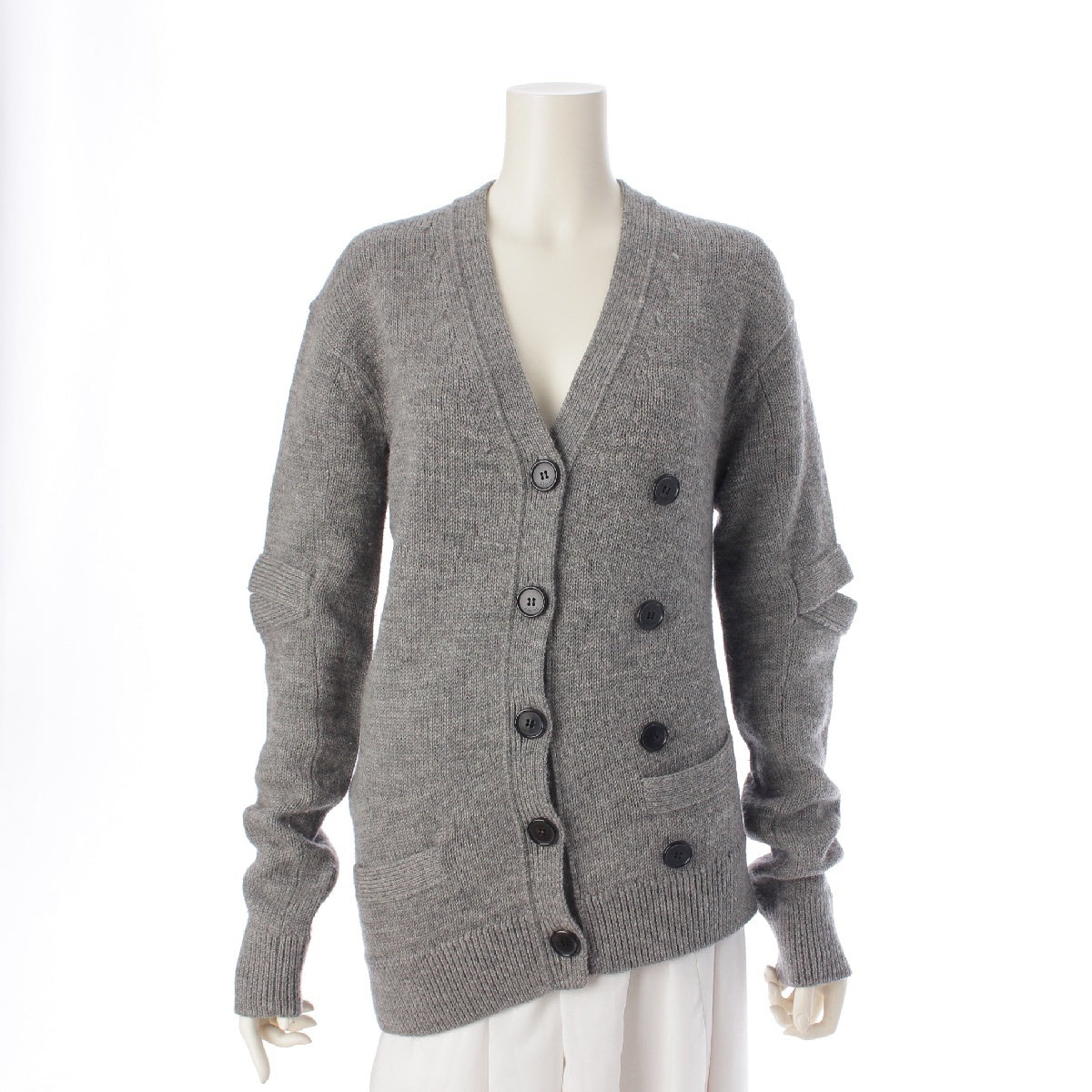 CELINE 17FW Phoebe period wool Double button asymmetric elbow cut knit cardigan tops gray XS