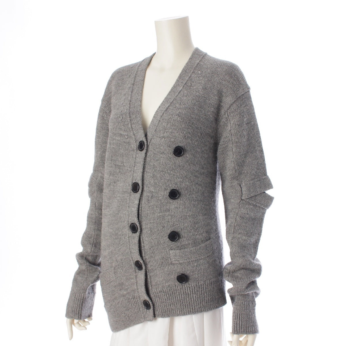 CELINE 17FW Phoebe period wool Double button asymmetric elbow cut knit cardigan tops gray XS