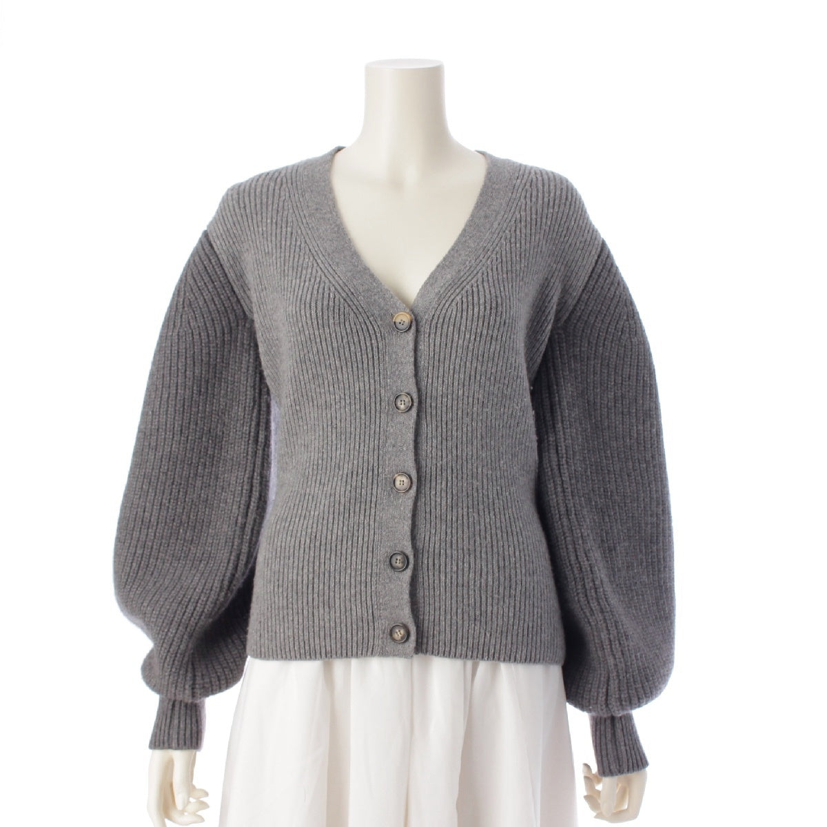 LOEWE Balloon Sleeves Cardigan wool Balloon Sleeve Long Sleeve Knit cardigan Sweater tops S540Y16K01 gray XS