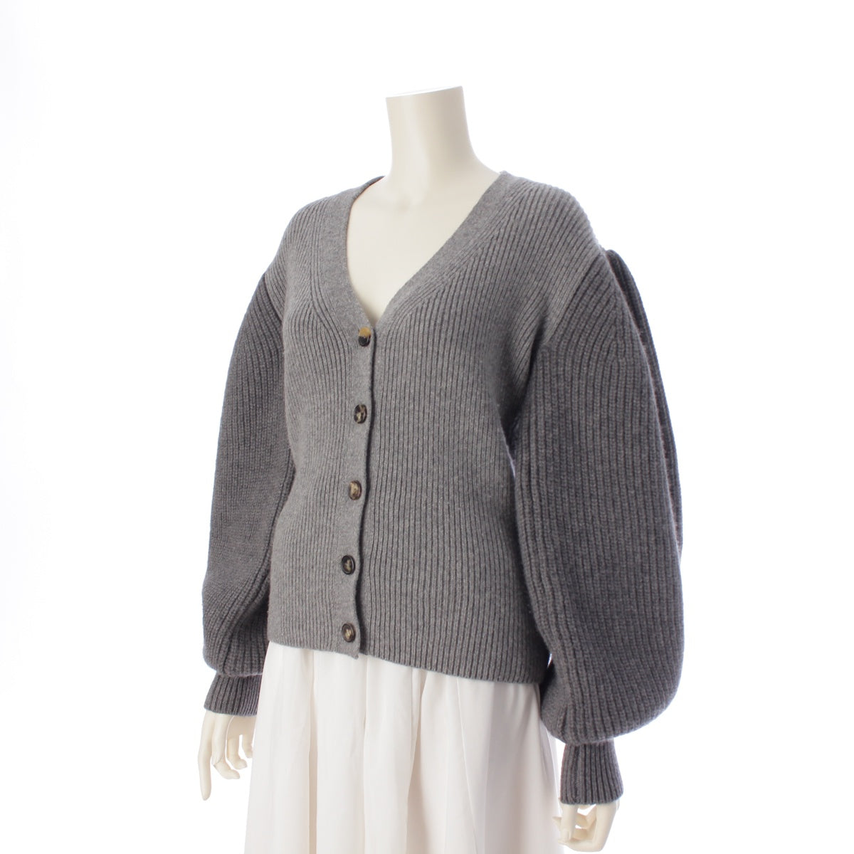 LOEWE Balloon Sleeves Cardigan wool Balloon Sleeve Long Sleeve Knit cardigan Sweater tops S540Y16K01 gray XS