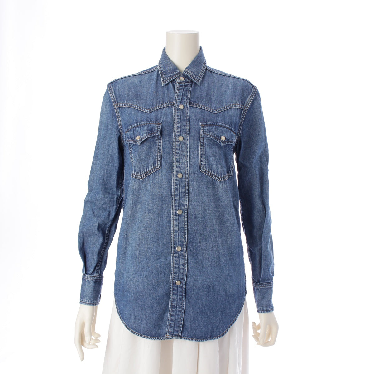 SAINT LAURENT Denim tanga shirt blouse tops 396686  blue XS