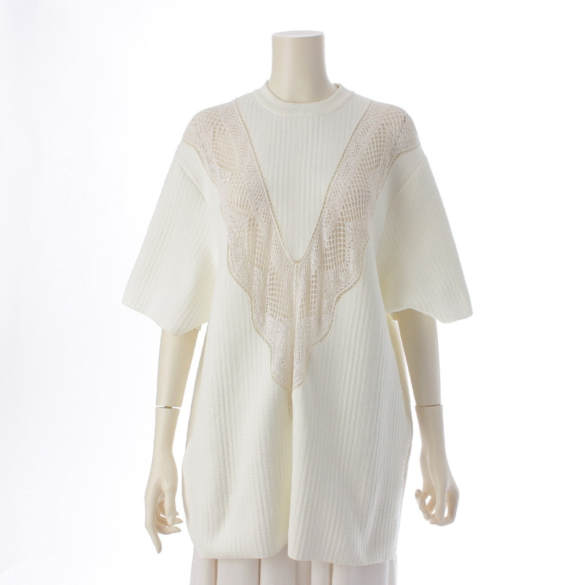 CELINE Phoebe period cotton Lace Short Sleeve Knit tops Cut 2 3GC0/049C white XS