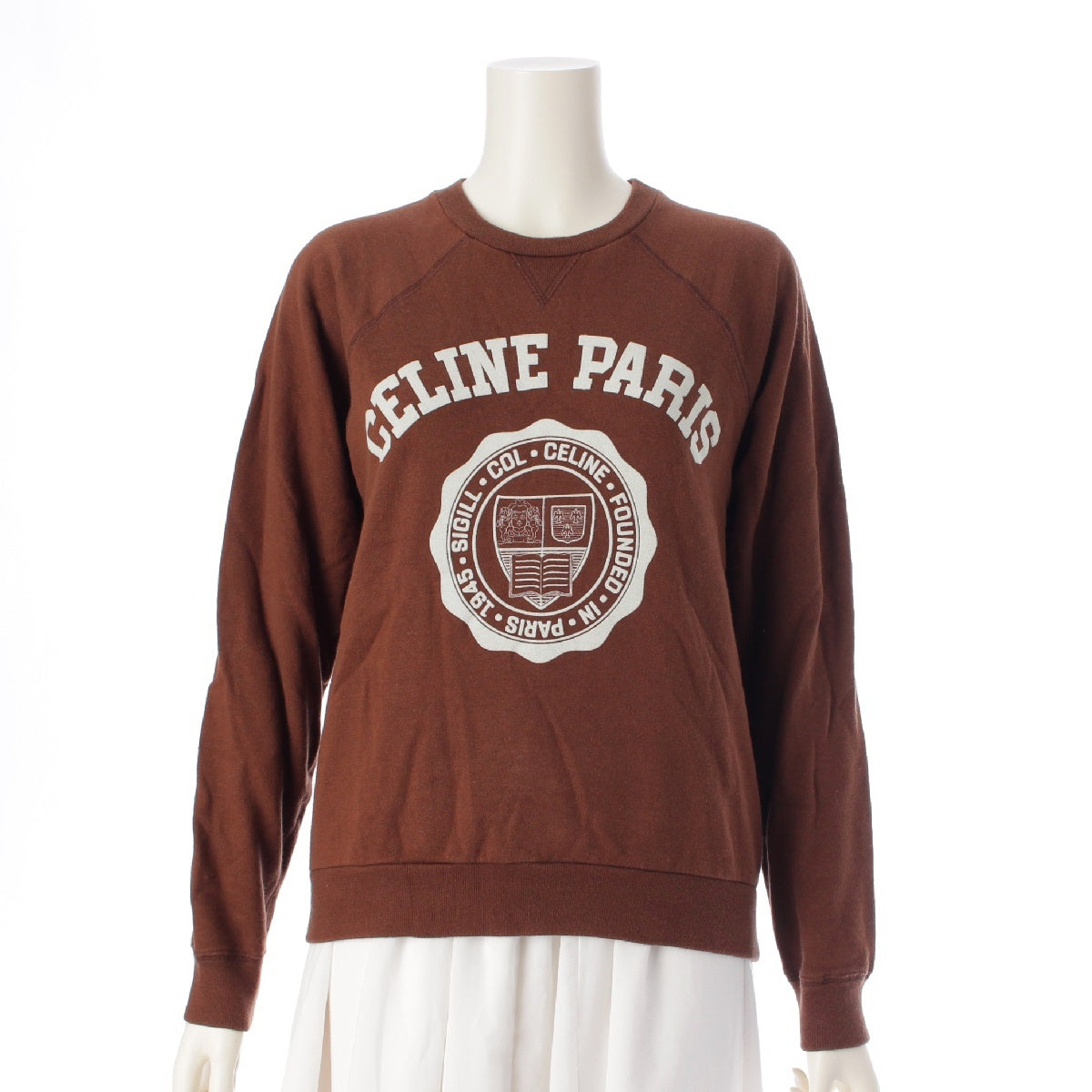 CELINE cotton Logo Crew Neck Long Sleeves sweat Sweatshirt Tops Pullover 2Y148790J Brown S