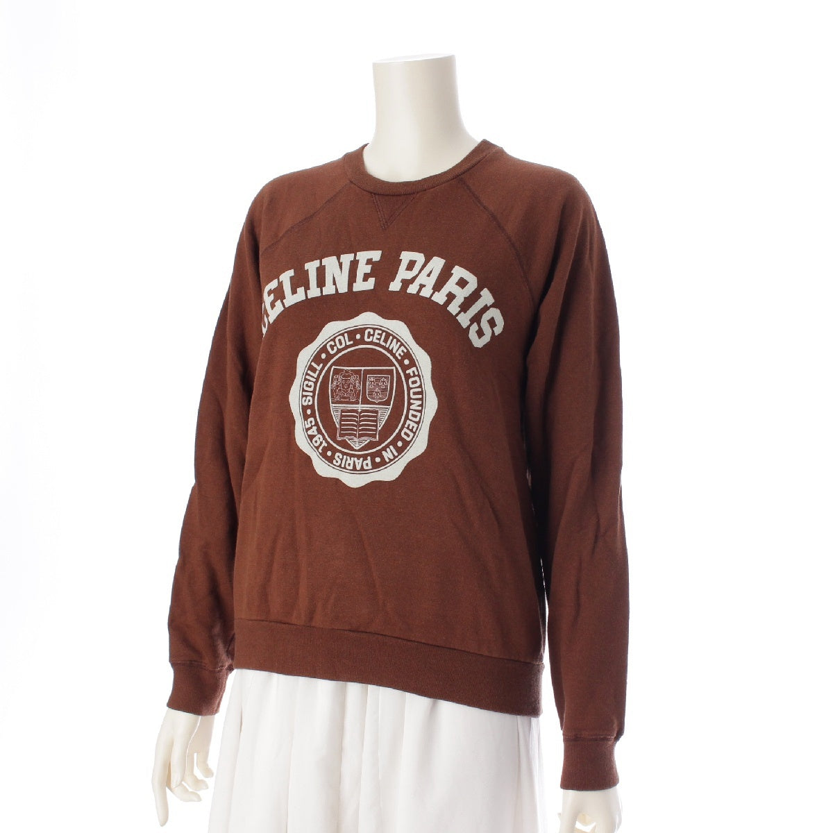 CELINE cotton Logo Crew Neck Long Sleeves sweat Sweatshirt Tops Pullover 2Y148790J Brown S