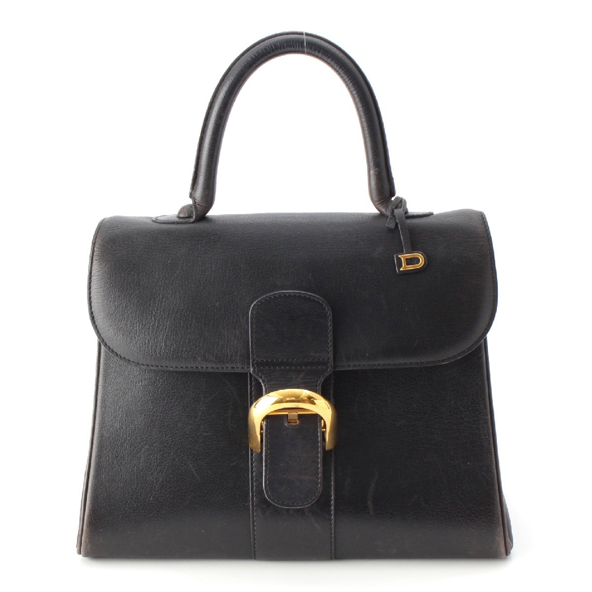 Delvaux BRILLON MM leather Gold Metal Belt Handbag black