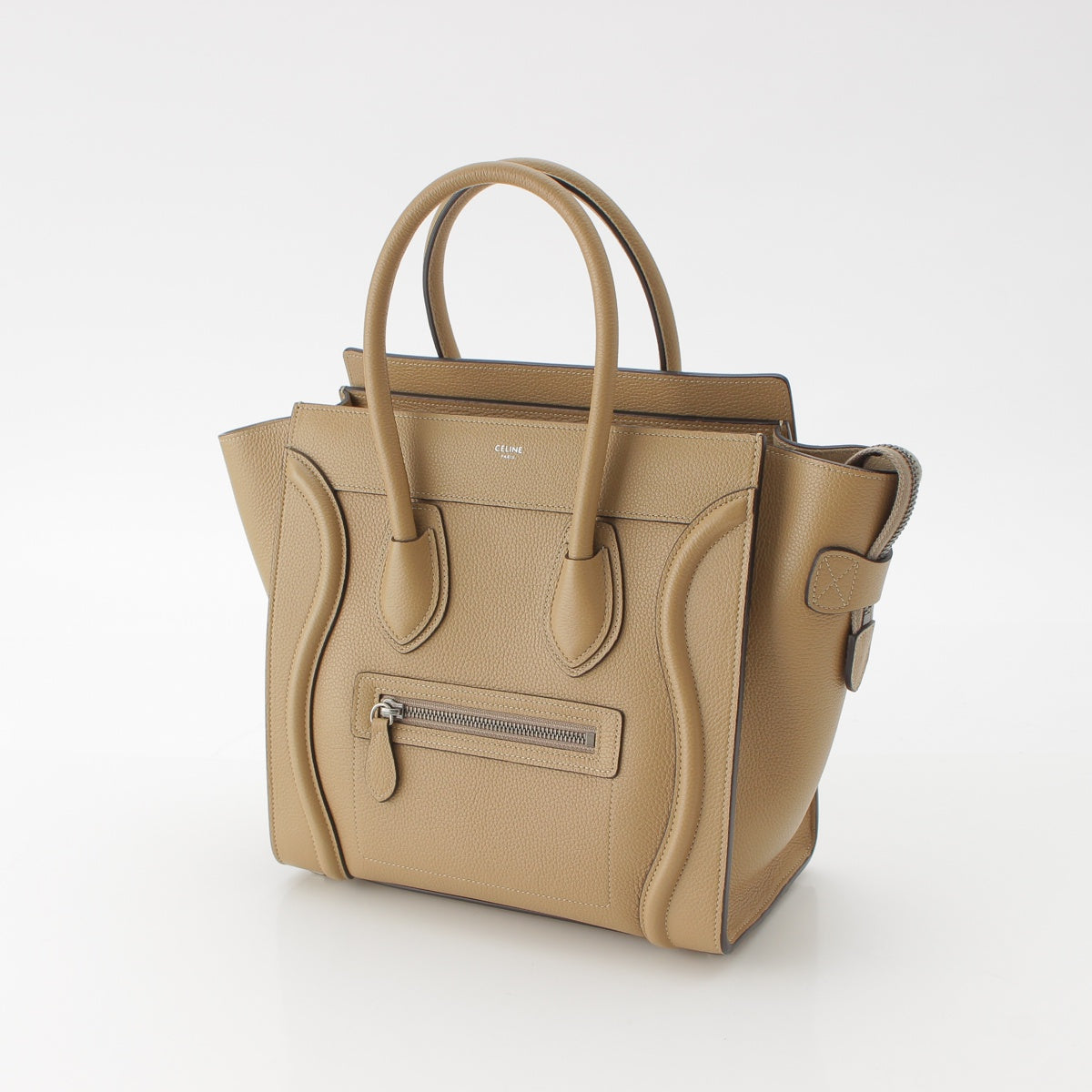 CELINE Luggage micro shopper Drummed Calf Leather Handbag 189793DRU beige