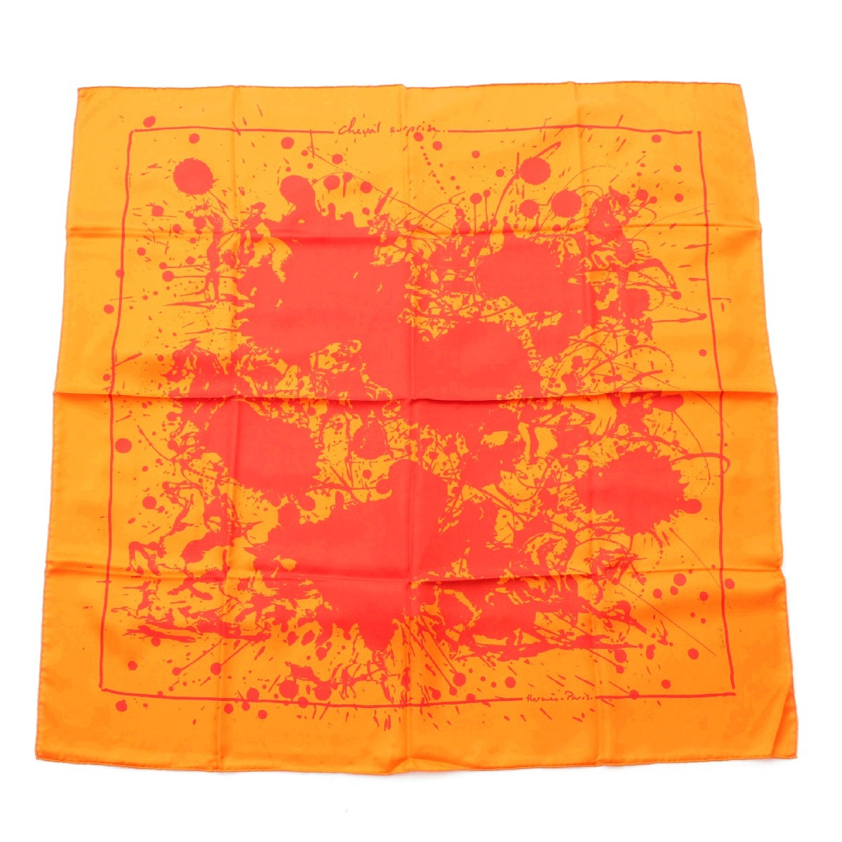 HERMES Calle 90 silk Cheval Surprise - The Unexpected Horse scarf Orange