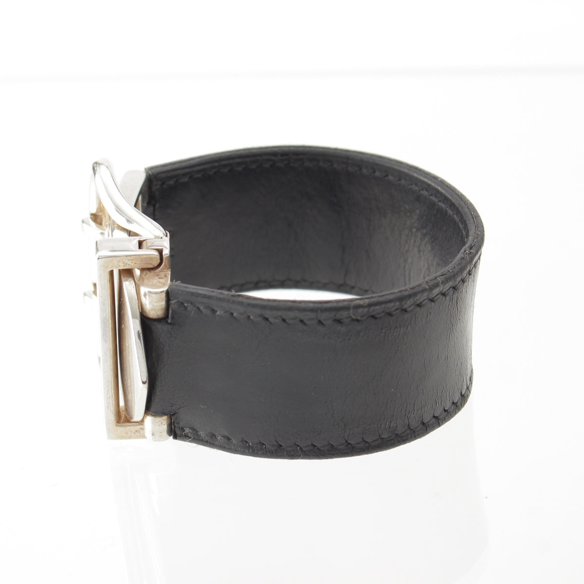 HERMES □I Bouclé Serie TGM leather belt bracelet Bangle SV925 black