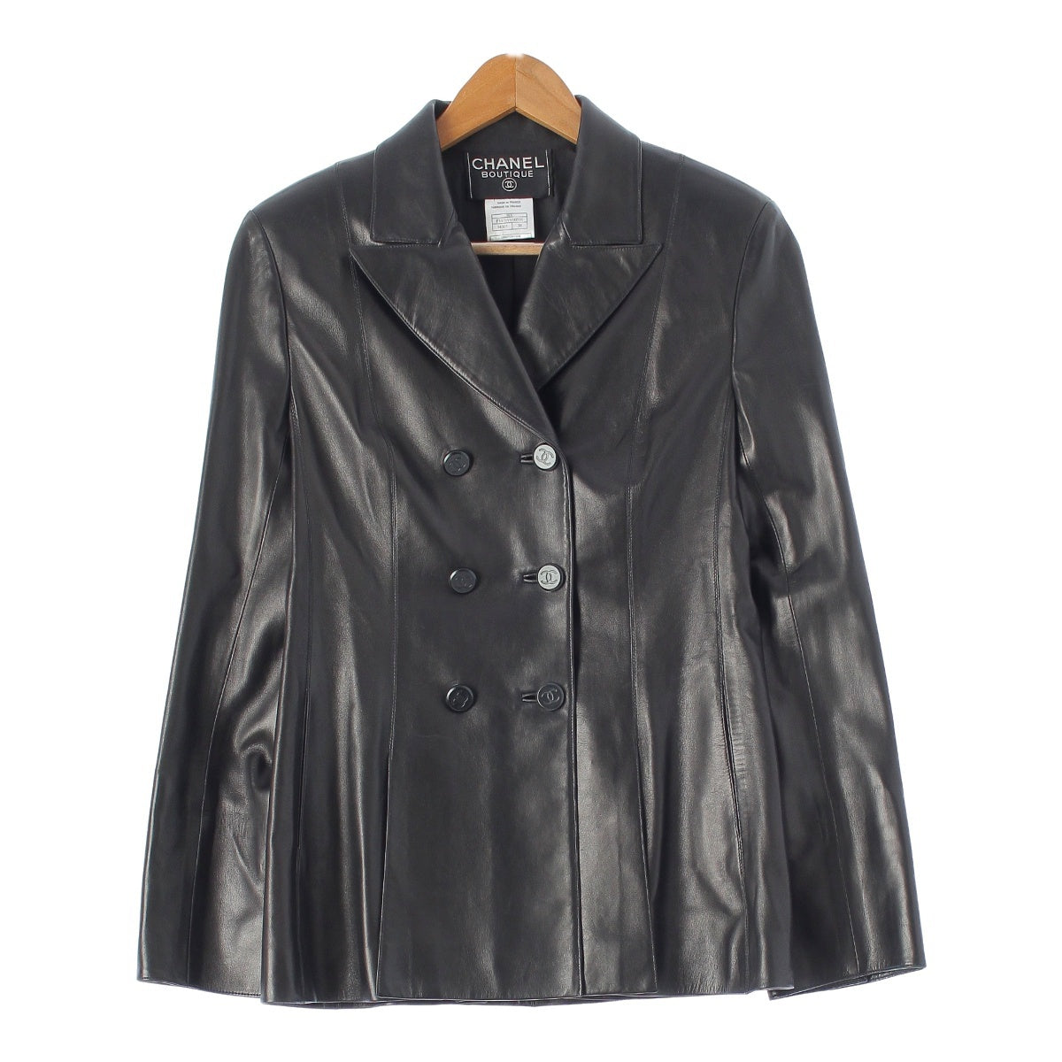 CHANEL 98A Lambskin leather Double breasted tailored jacket outer P11719 black 38