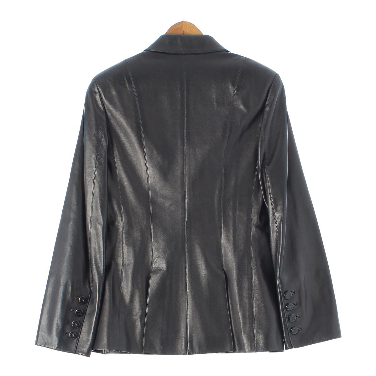 CHANEL 98A Lambskin leather Double breasted tailored jacket outer P11719 black 38