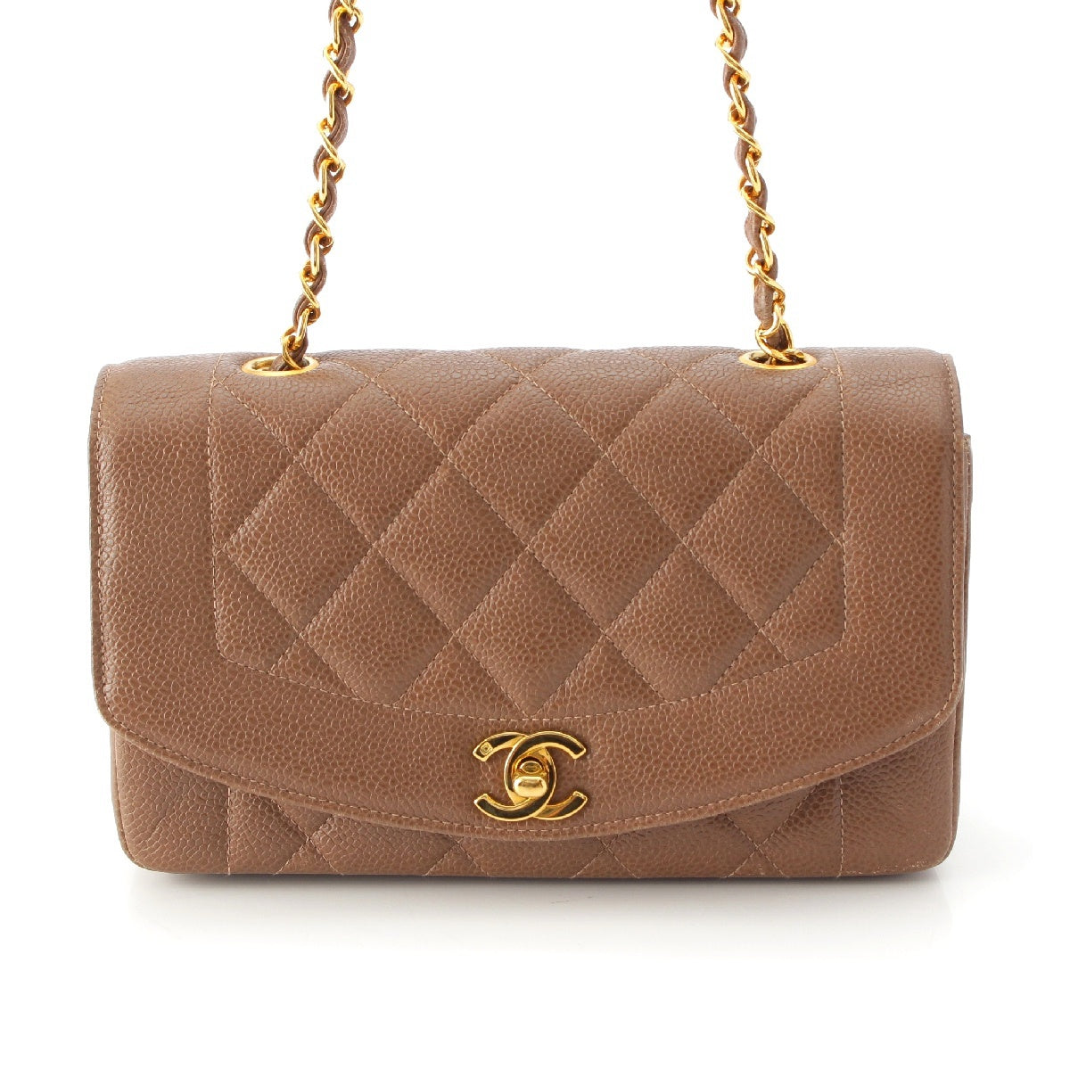 CHANEL 3rd stand Matrasse Diana 22 Caviar skin Single flap Chain Shoulder Bag Gold Metal Brown