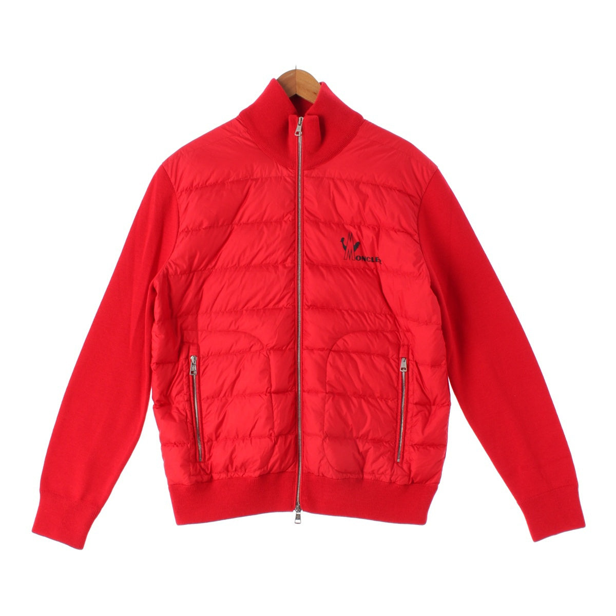 MONCLER 19 years maglione tricot cardigan Wool nylon Logo knit switching Blouson Down jacket Red XL