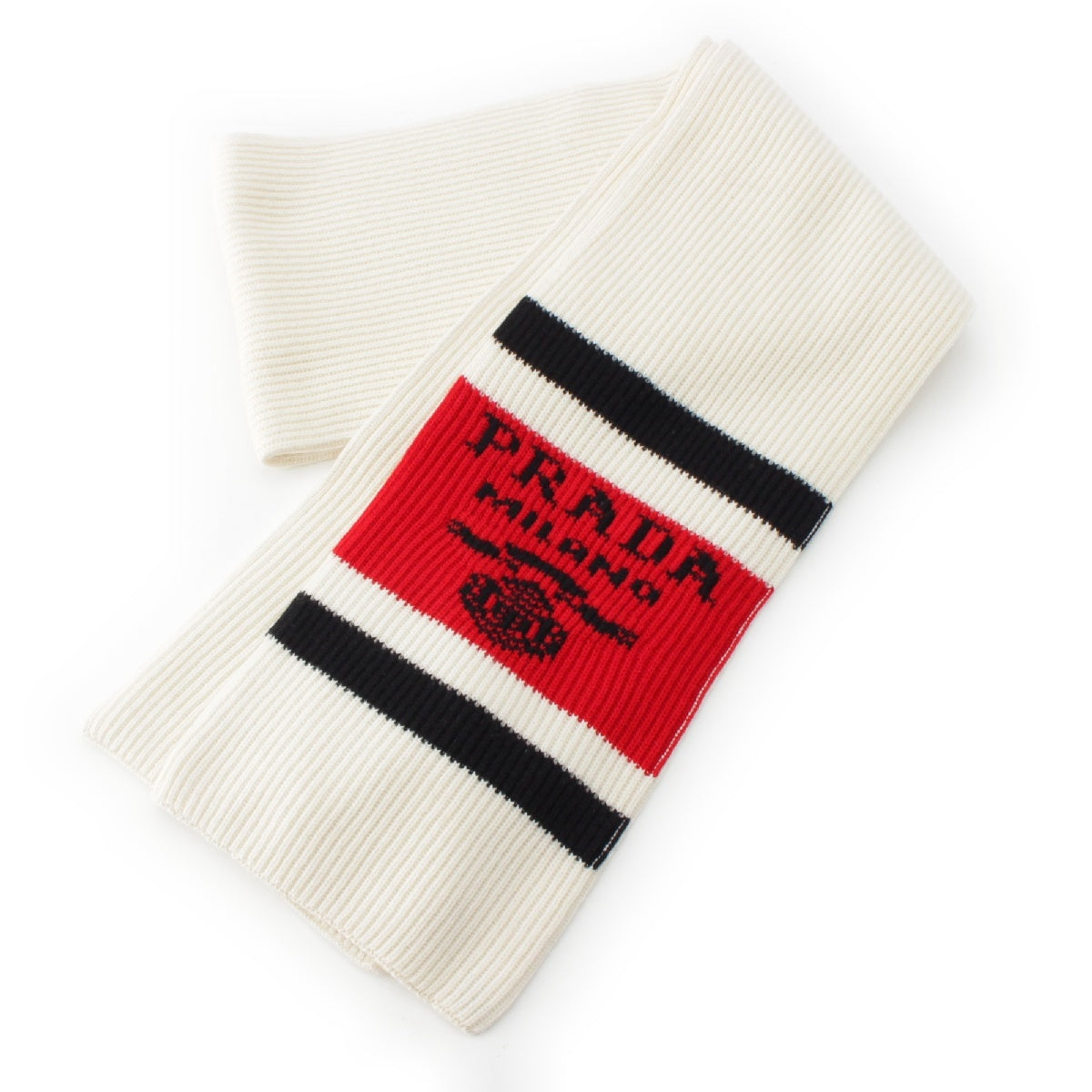 PRADA cashmere Logo line Scarf Stall UMS418 Bianco White Red Black