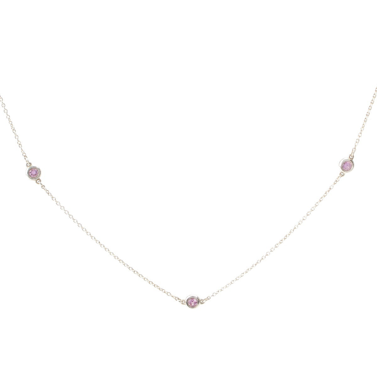 TIFFANY&Co. Silver925 Color by the Yard 3P Station Pink Sapphire Necklace Silver