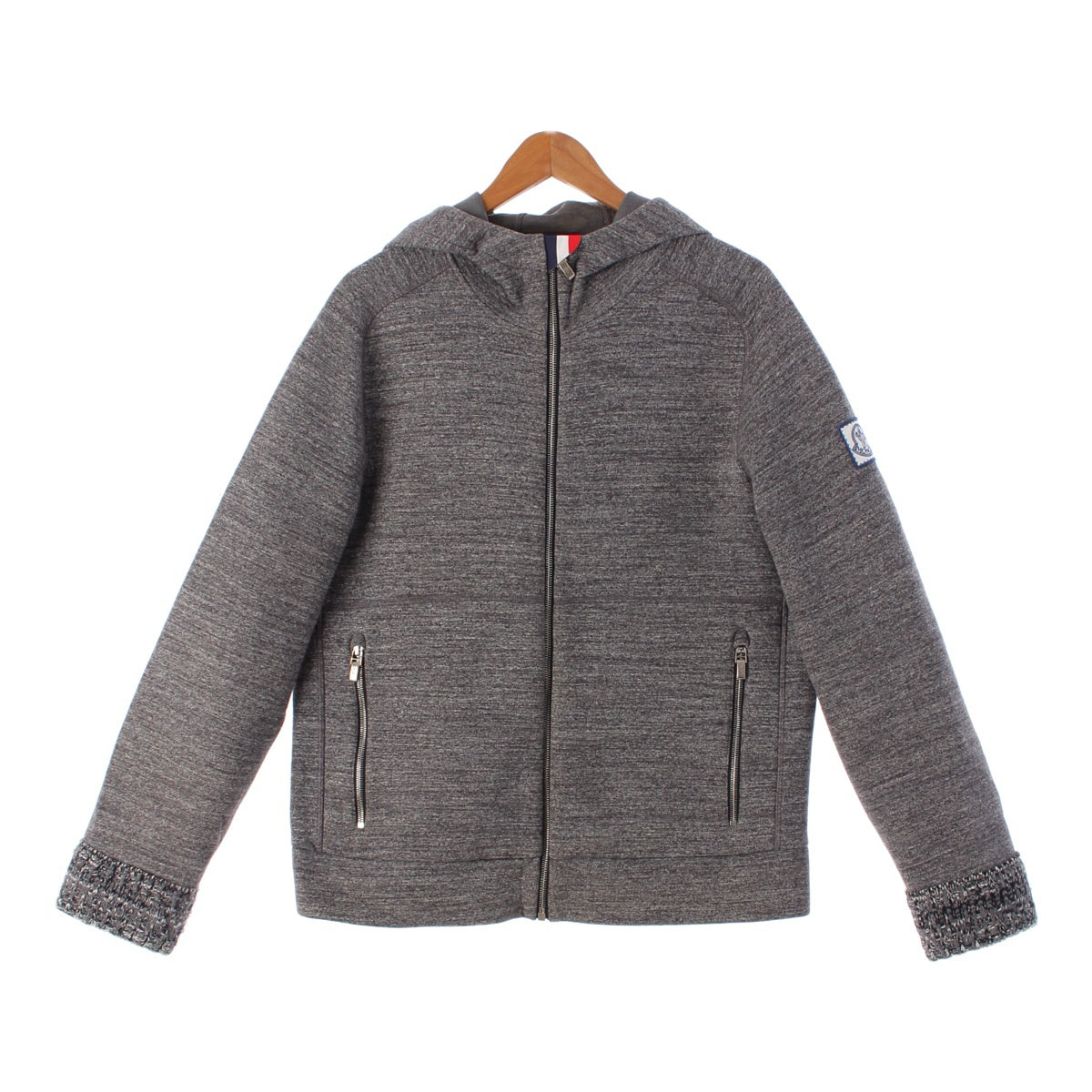 MONCLER MAGLIA Gum blue cotton Tricolor patch hood Parker Hoodies, Jackets, Blousons, Outerwear gray L