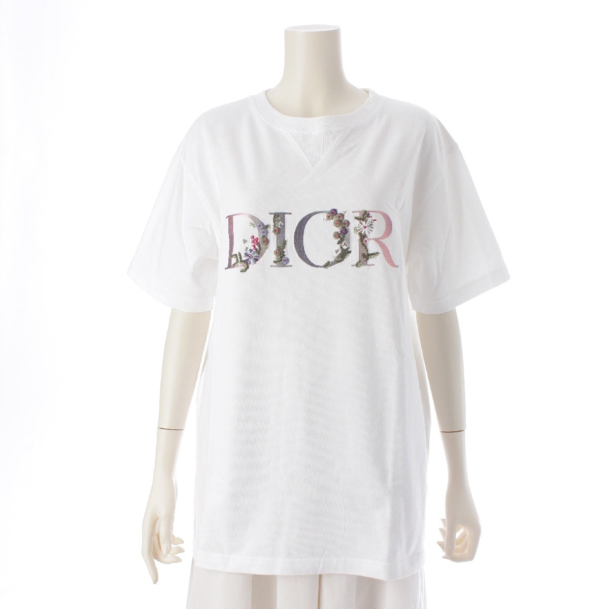 Dior 21Stainless Steel Oversized Dior Flowers Tee cotton Flower logo embroidery oversized Short sleeve T-shirt Tops cut 113J686A0554  white M